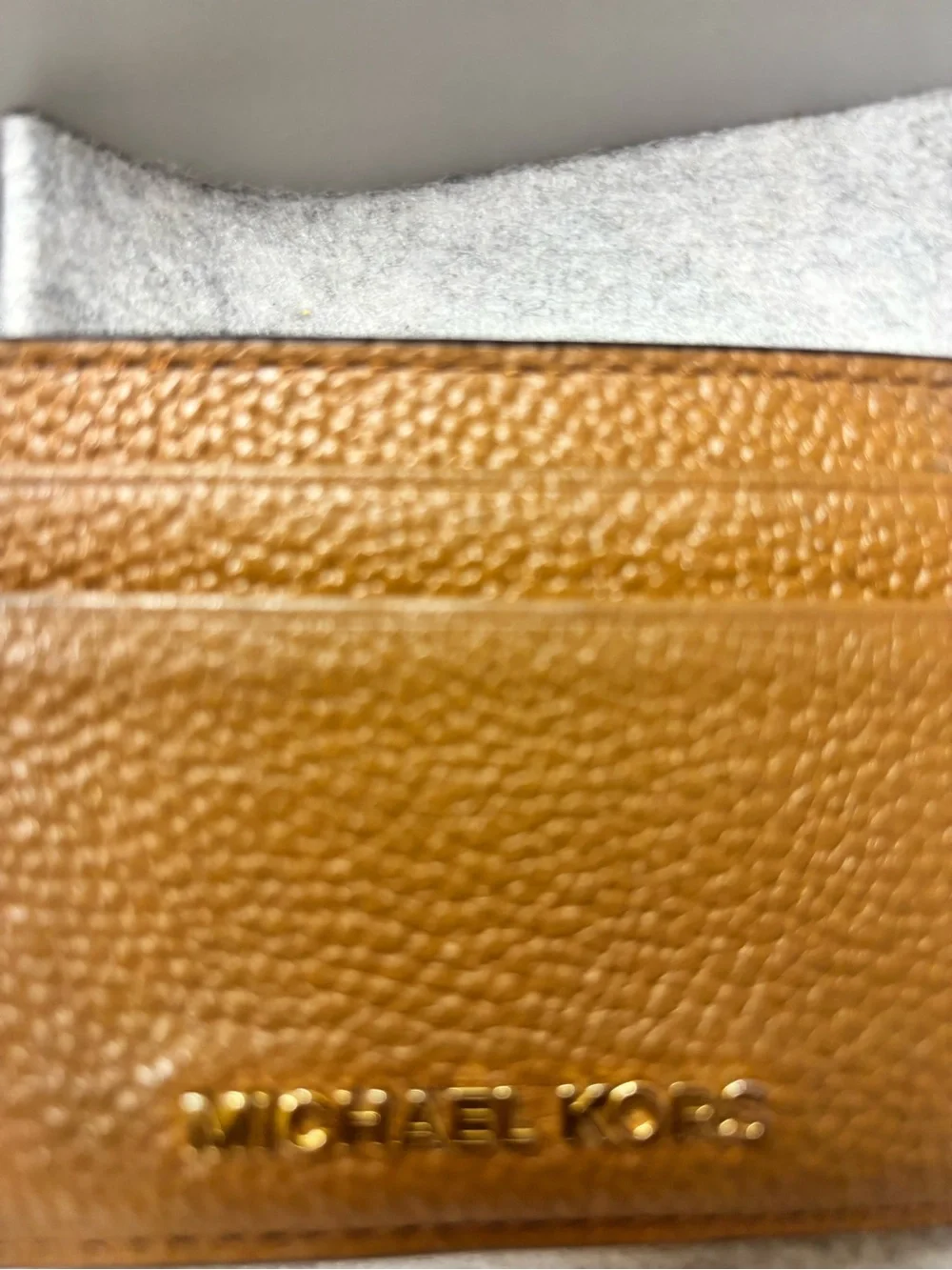Michael Kors Brown Pebbled Leather Card Case with Gold Logo